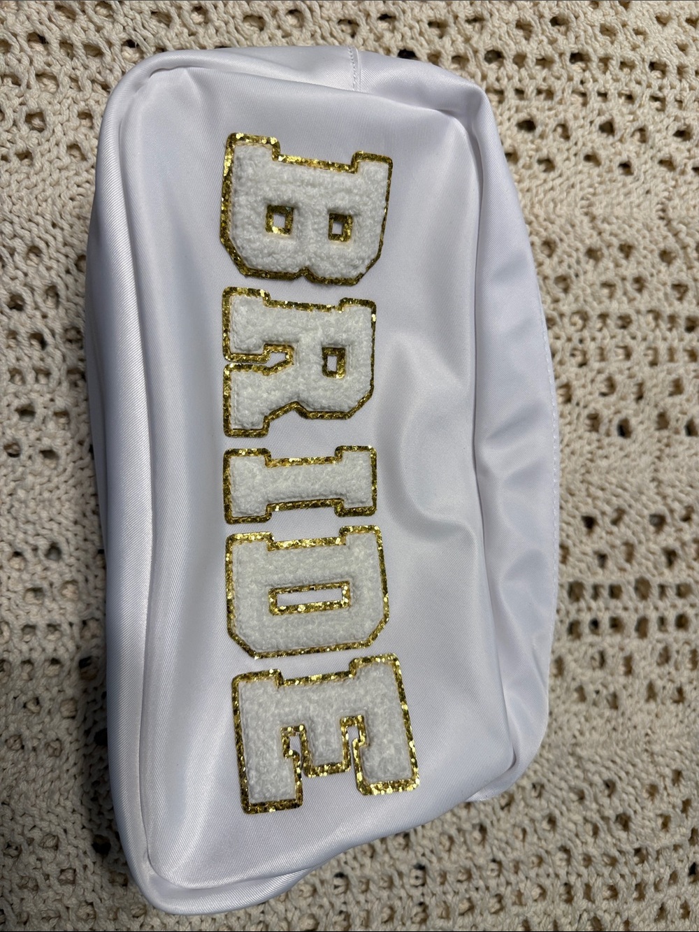 BRIDE White Cosmetic Bag with Gold Trim